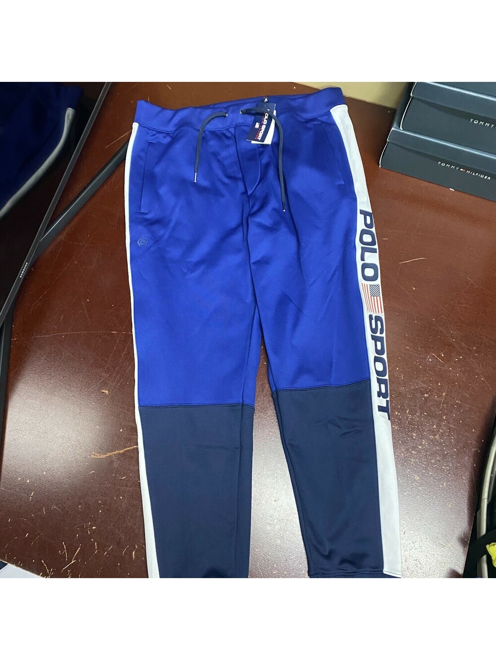 Polo Sport Ralph Lauren Mens Blue White Drawstring Activewear Sweatpants Size L